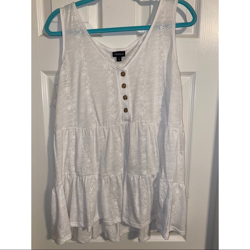 Torrid white eyelet shirred hem babydoll tank